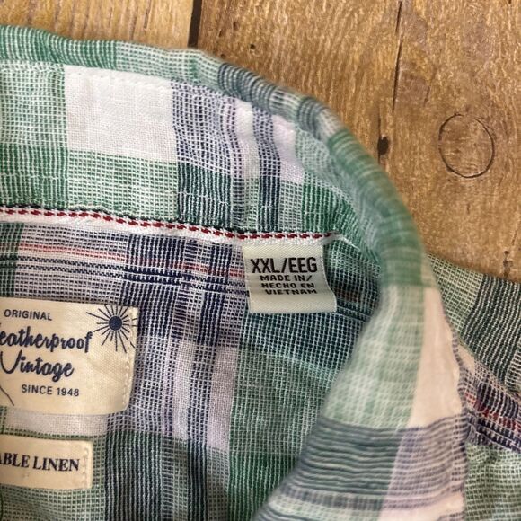 Weatherproof Vintage Washable Linen Shirt XXL 2XL Green Plaid - Picture 5 of 8